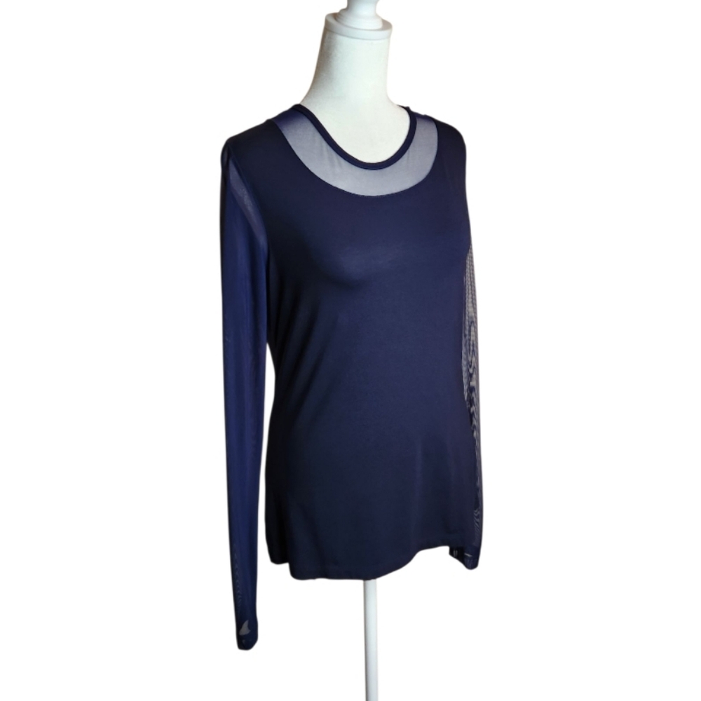 Anatomie Kim Mesh Sleeve Top in Pima Modal Blend Navy Size Small - Picture 4 of 8